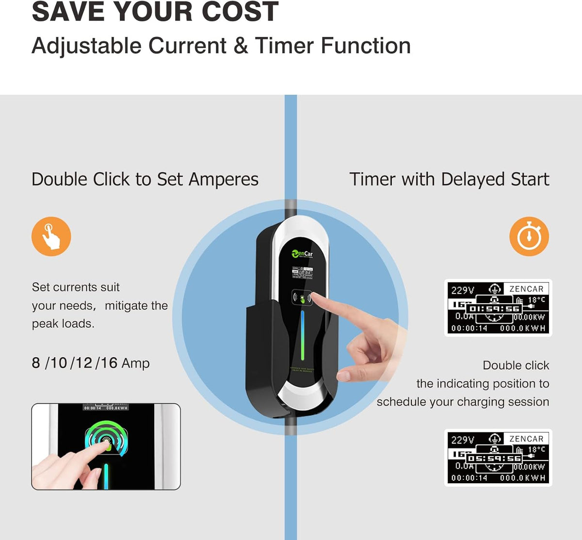 Portable EV Charger with NEMA 6-20 Plug and 5-15 Adapter Q11285