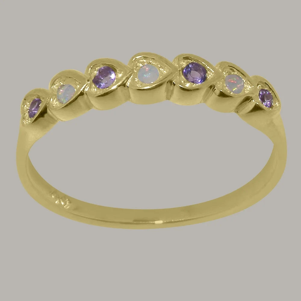 9k Yellow Gold Ring with Natural Opal & Amethyst Eternity Ring H981
