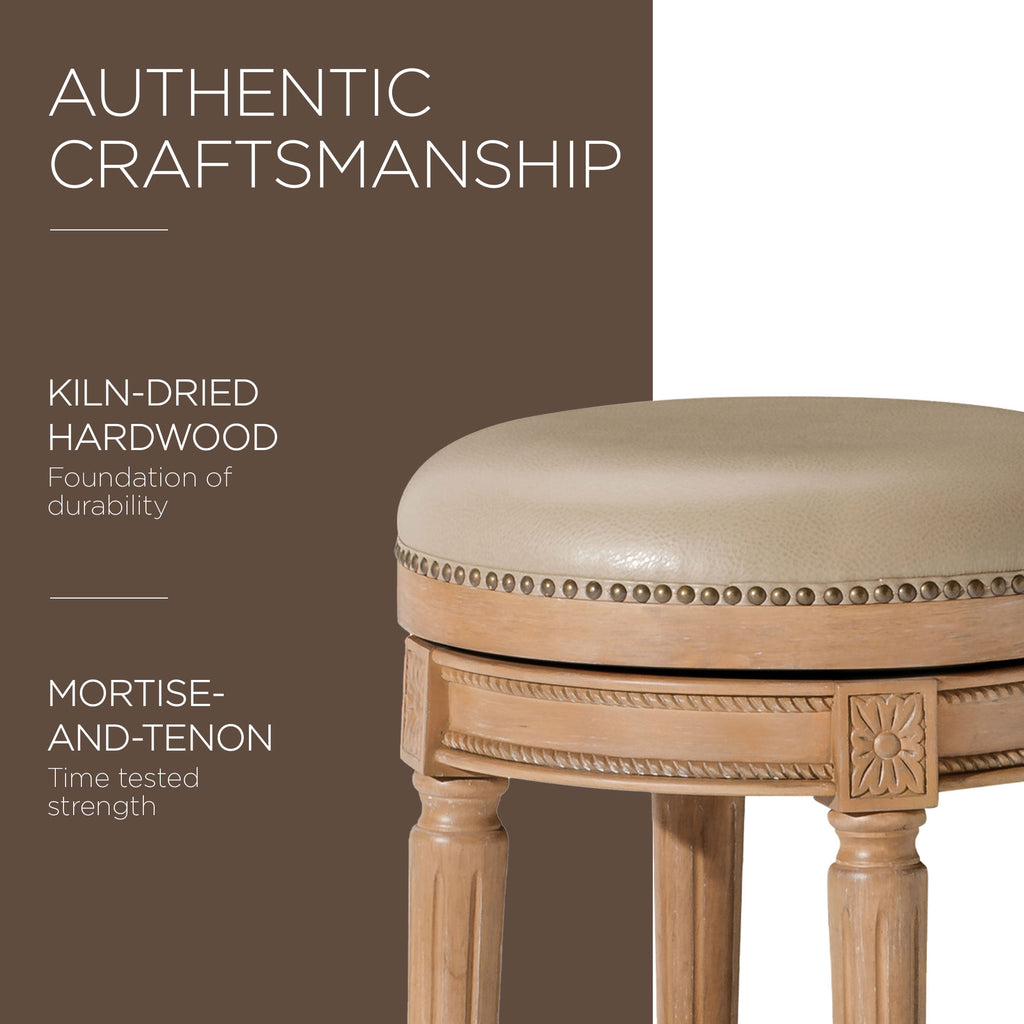 Weathered Oak Backless Bar Stool with Vegan Leather H840241