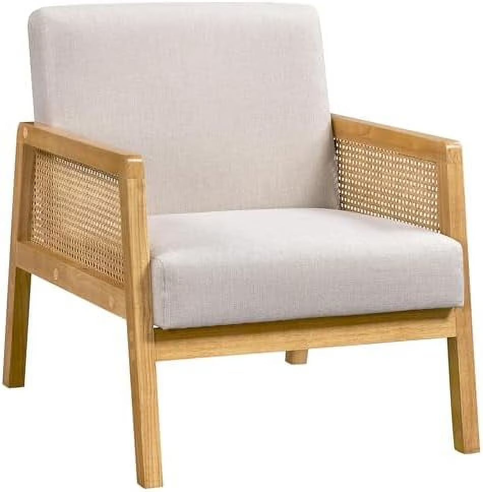 Beige Linen Accent Chair with Wood Legs N47690