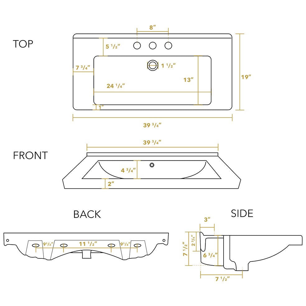 Large Rectangular Basin Console with Overflow W193502