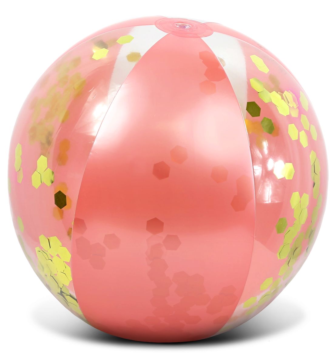 2 Inflatable Pool Swim Rings Rose Gold, Gold Confetti AND 2 Beach Balls Vinyl Flotation Pool Toy (4 Items) S8485