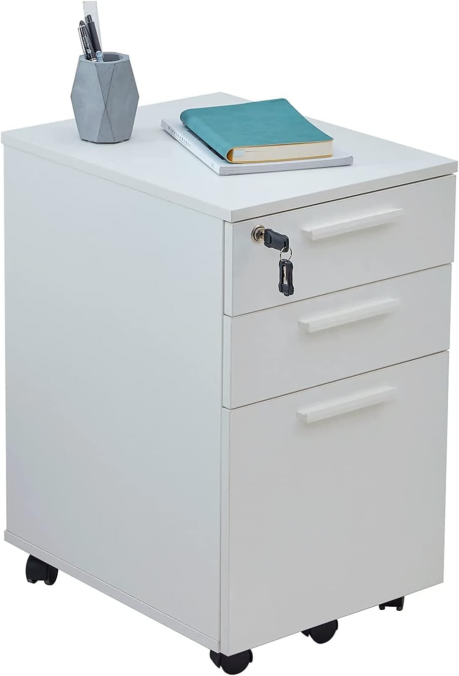 White 3-Drawer Filing Cabinet with Lock A147