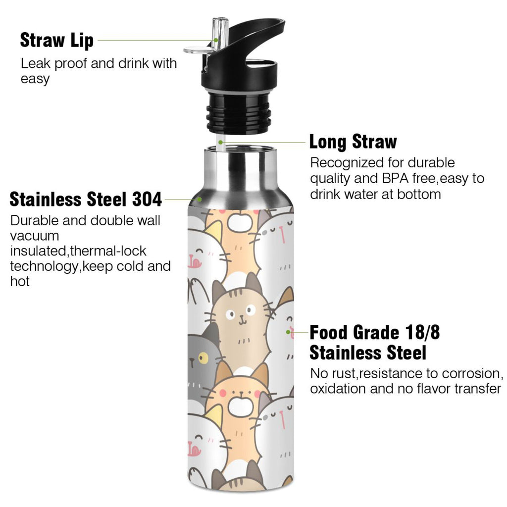 Stainless Steel Insulated Vacuum Flask Water Bottle with Straw Lid G2412