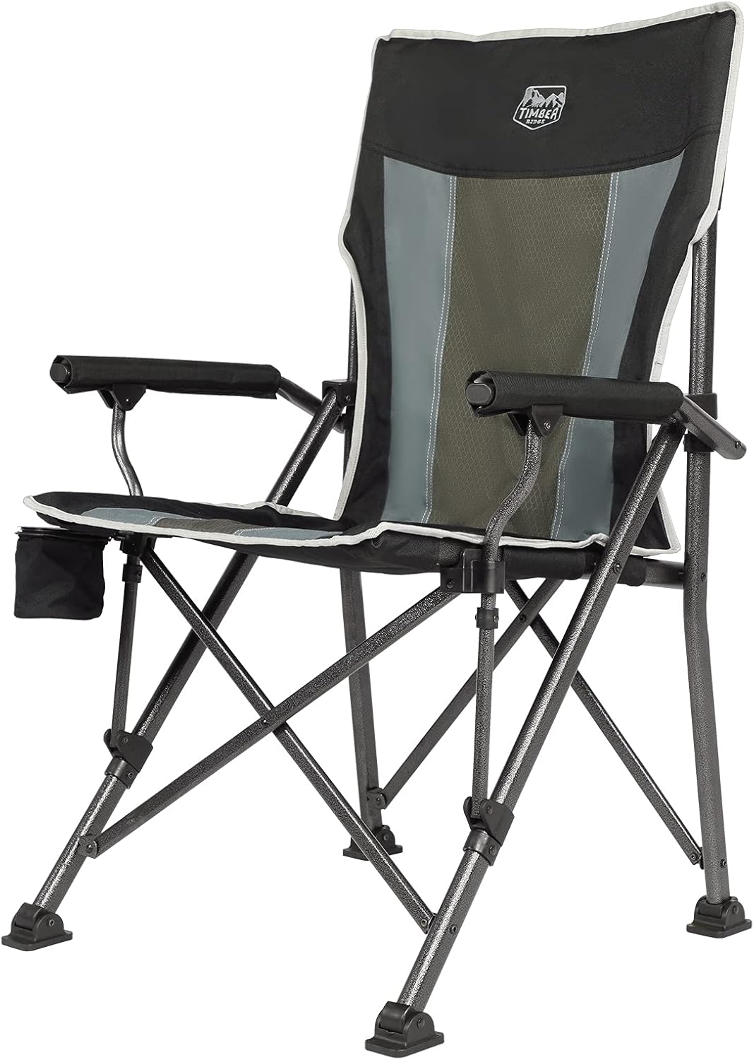 Folding Camping Chair with Padded Hard Armrest and Cup Holder Including Carry Bag (Black) S6310