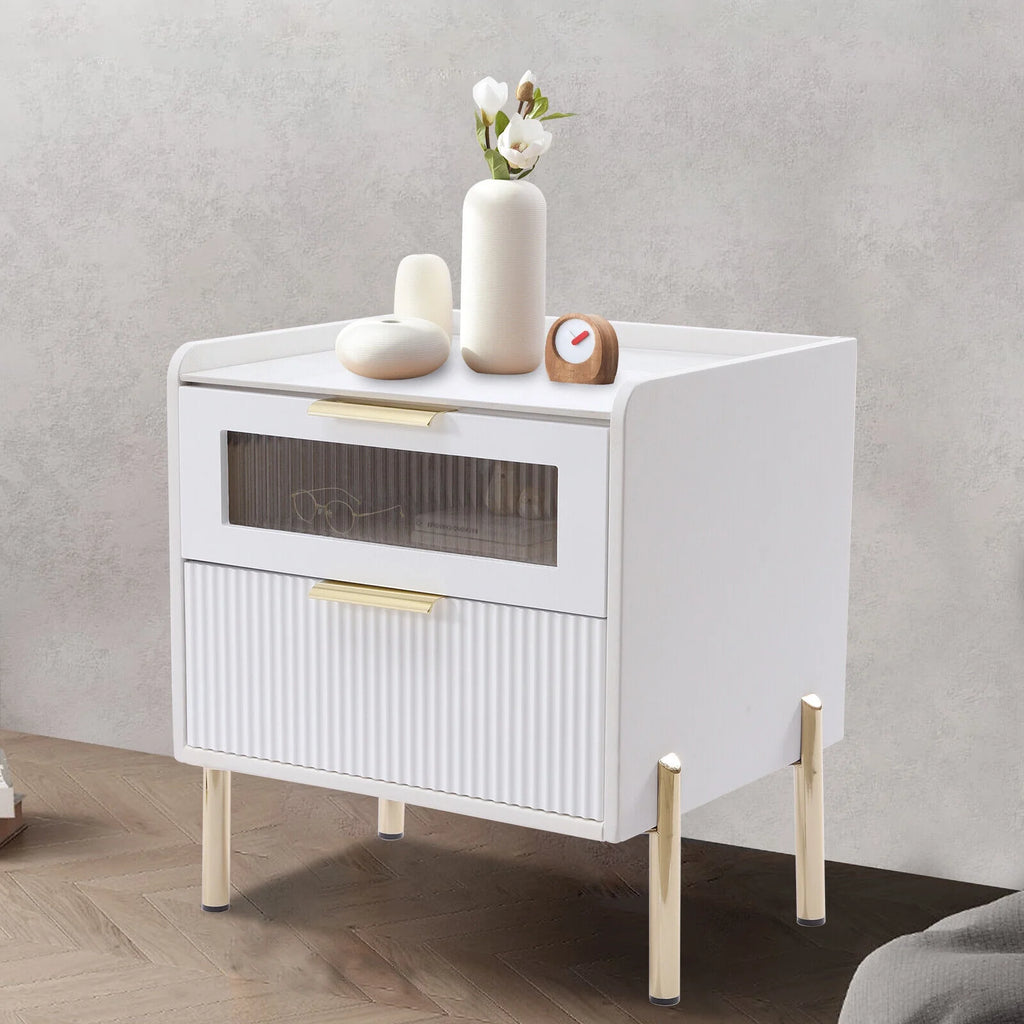 White 2 Drawer Wood End Table I521582