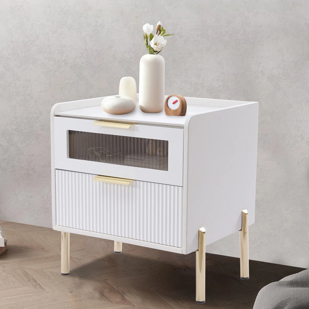 White 2 Drawer Wood End Table I521582