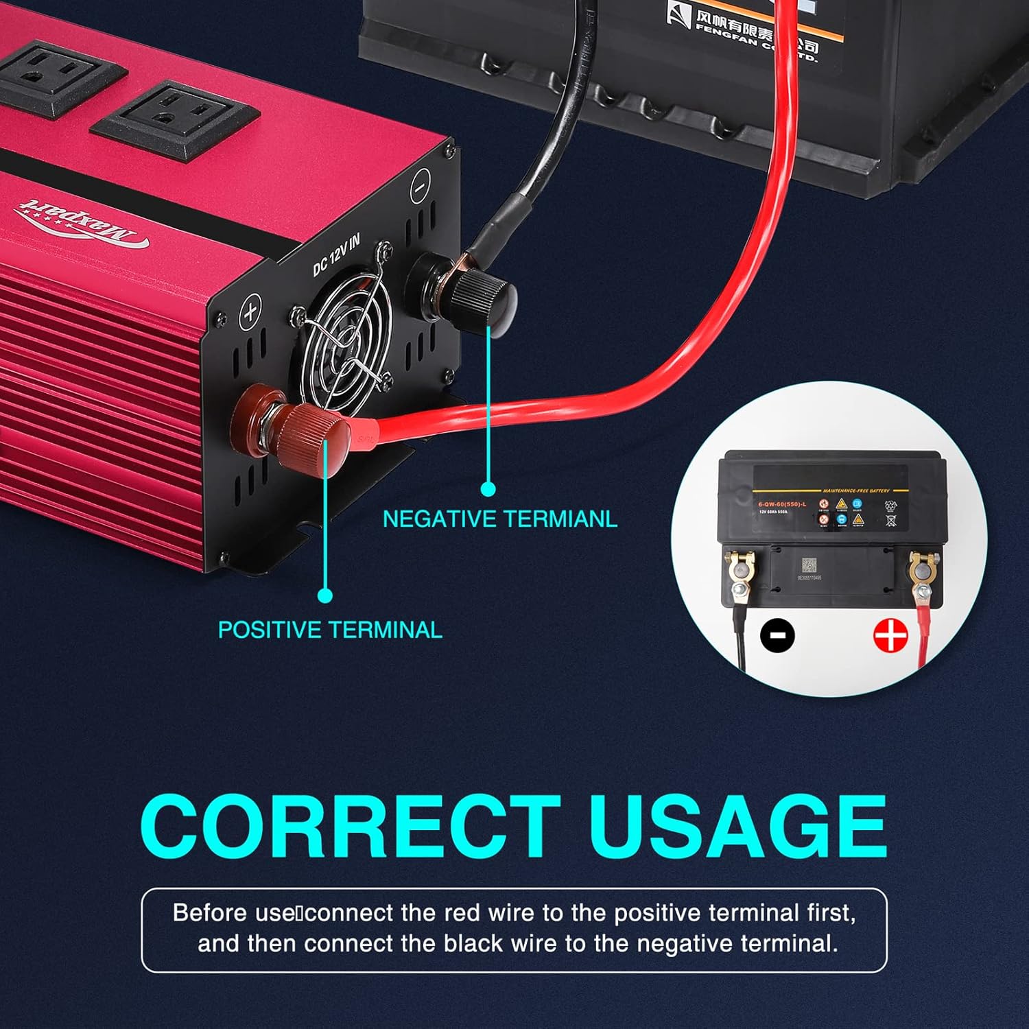 2000W Power Inverter 12v to 110v AC to DC Converter with 3 AC Outlets and USB Charging Port R364967