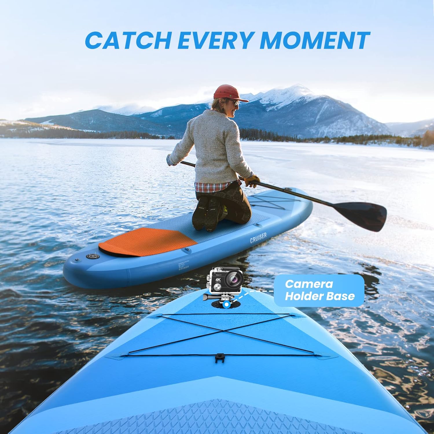 Inflatable Stand Up Paddle Board with Electric Air Pump & Action Camera Mount, 11' x 32'' x 6'', 350LBS Capacity (Blue) C919