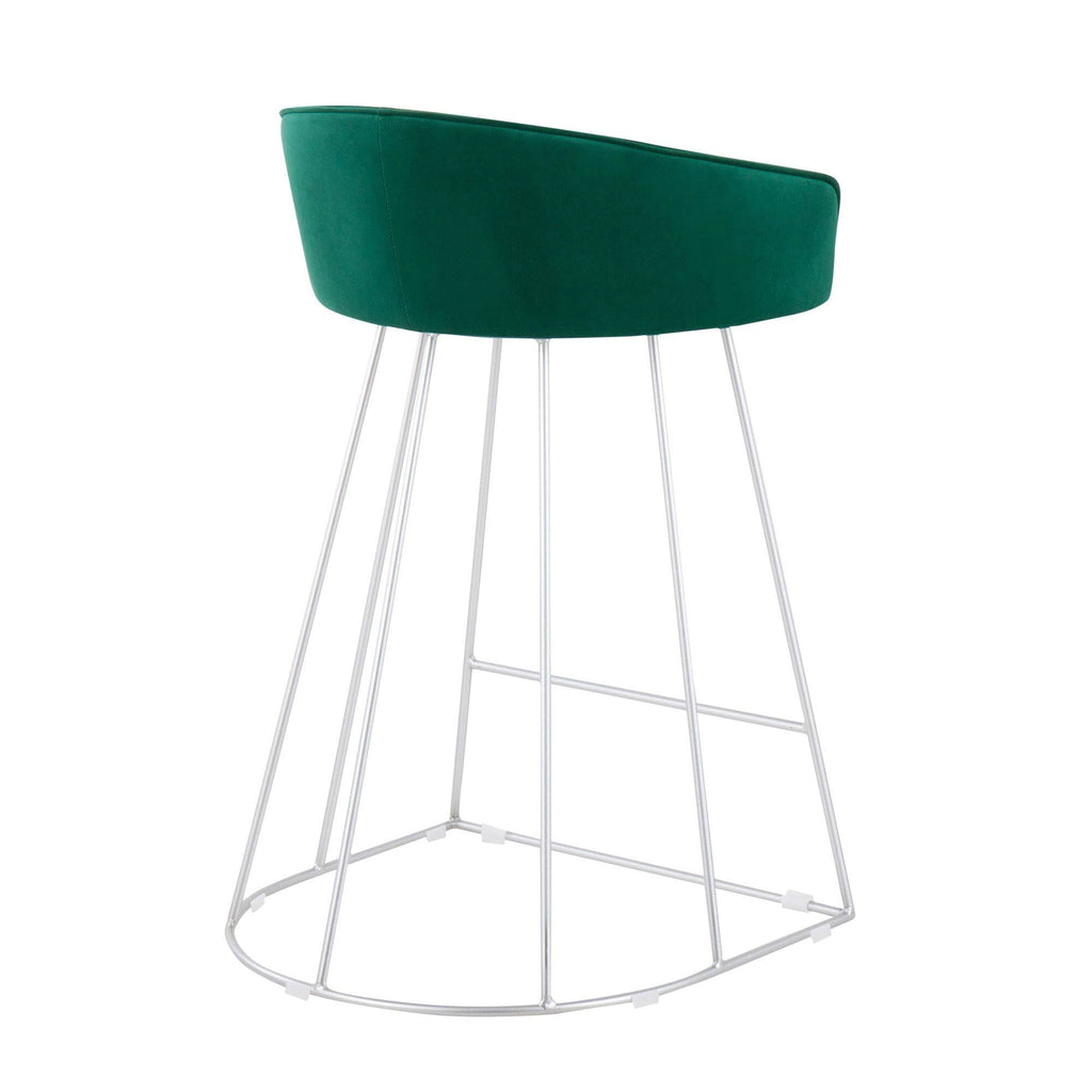 Green Velvet and Silver Steel Counter Height Stool Set of 2 H79497