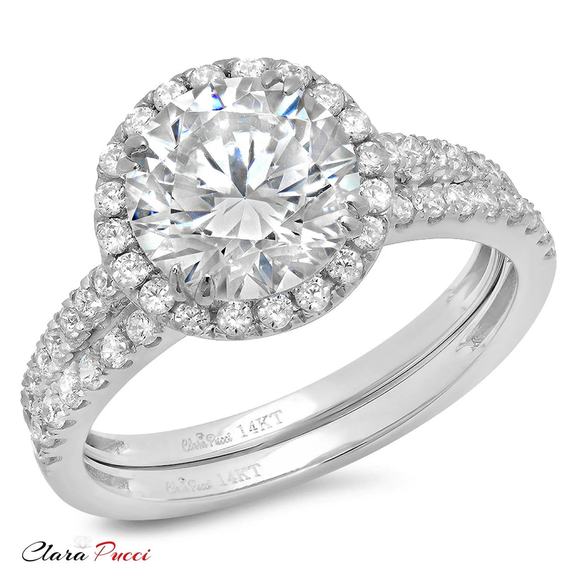 14K White Gold Halo Diamond Engagement Ring Set Y54766