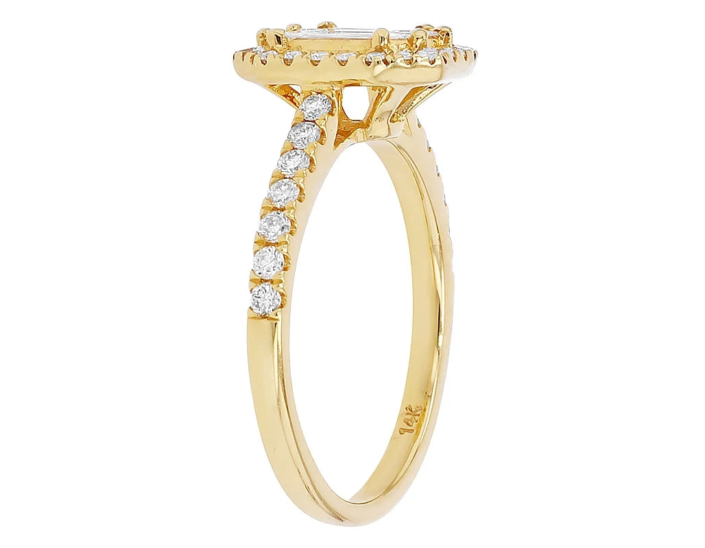 Emerald Diamond 0.75CT Engagement Ring 14K Yellow Gold P205