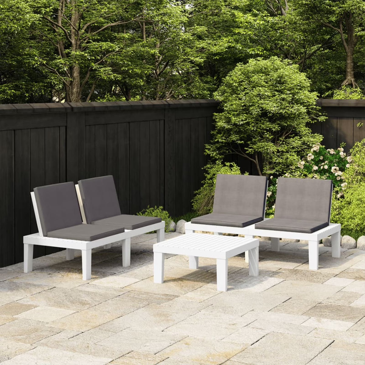 3 Piece White Outdoor Patio Lounge Set with Anthracite Cushions F99634
