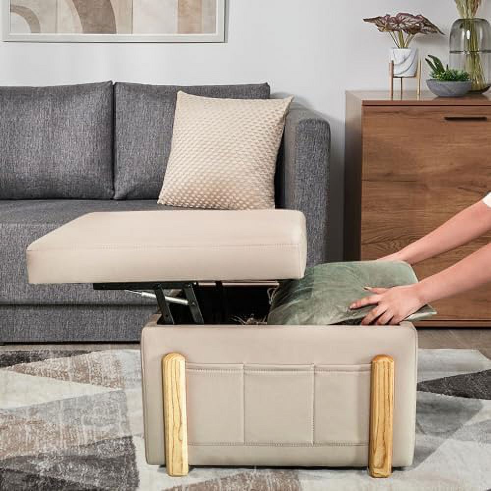 Square Faux Leather Ottoman with Lift Top B72084