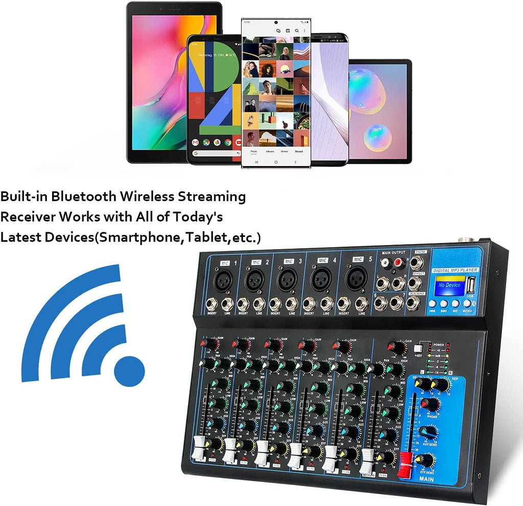 Bluetooth Portable Audio Mixer with USB DJ Sound Mixing Console W391978