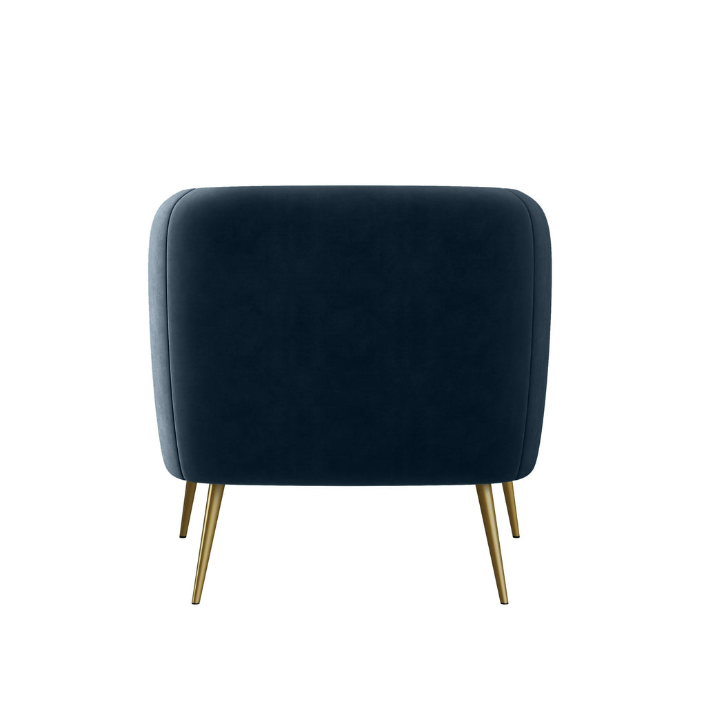 Turquoise Blue Velvet Channel-Tufted Barrel Chair I696