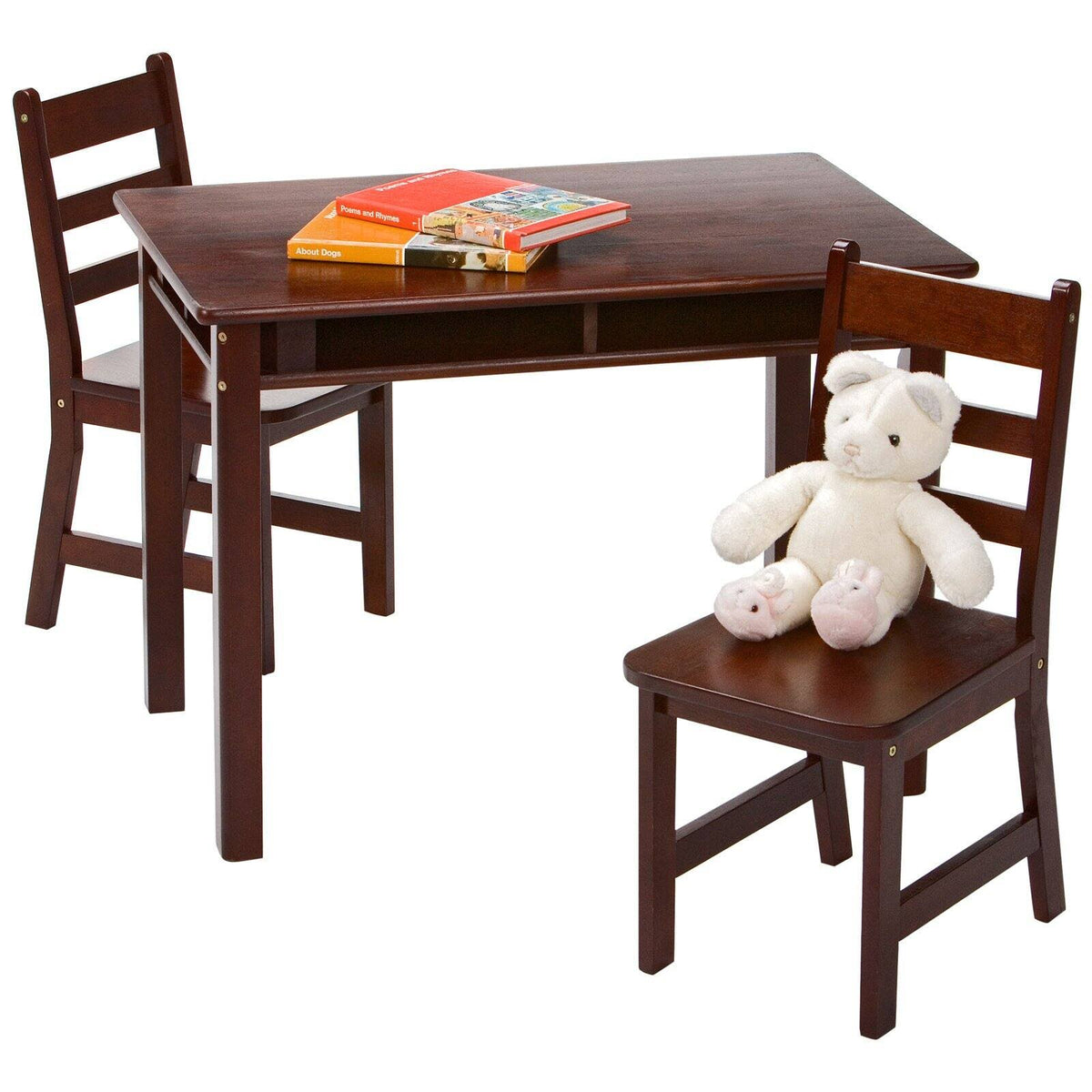 Childrens Rectangular Table and 2 Chairs Set, Walnut N97799