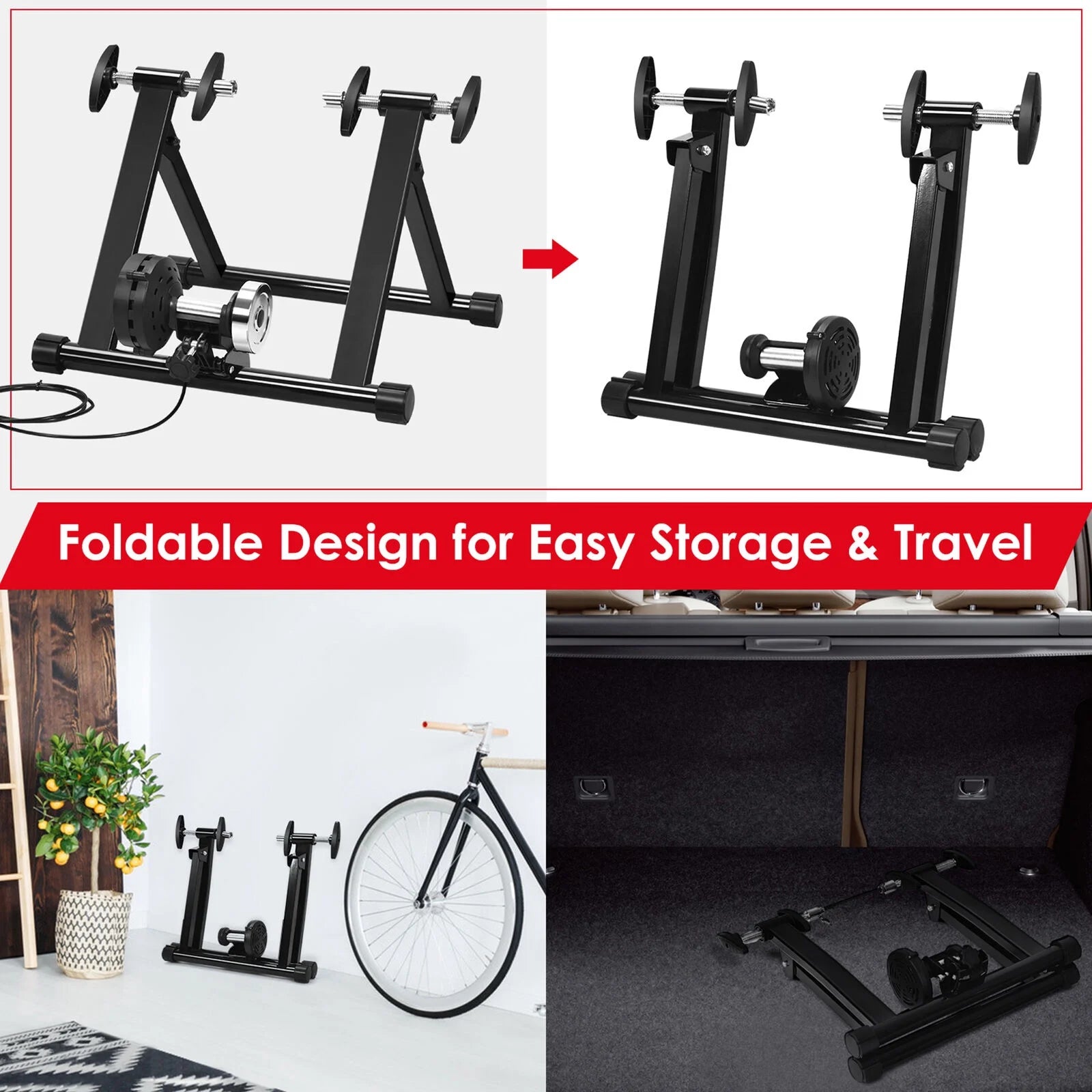 Foldable Bike Trainer Stand with 8 Resistance Levels T402879