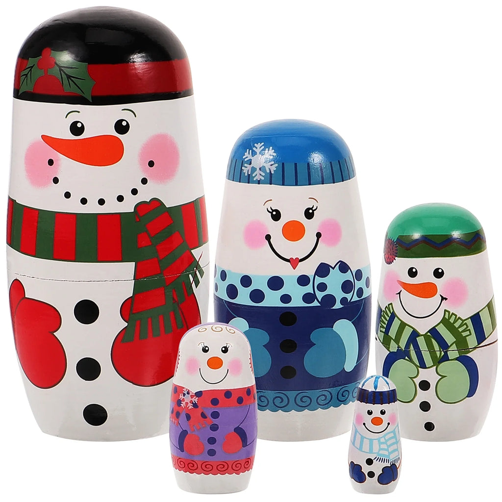 Set of 4 Wooden Snowman Toy Dolls W728789