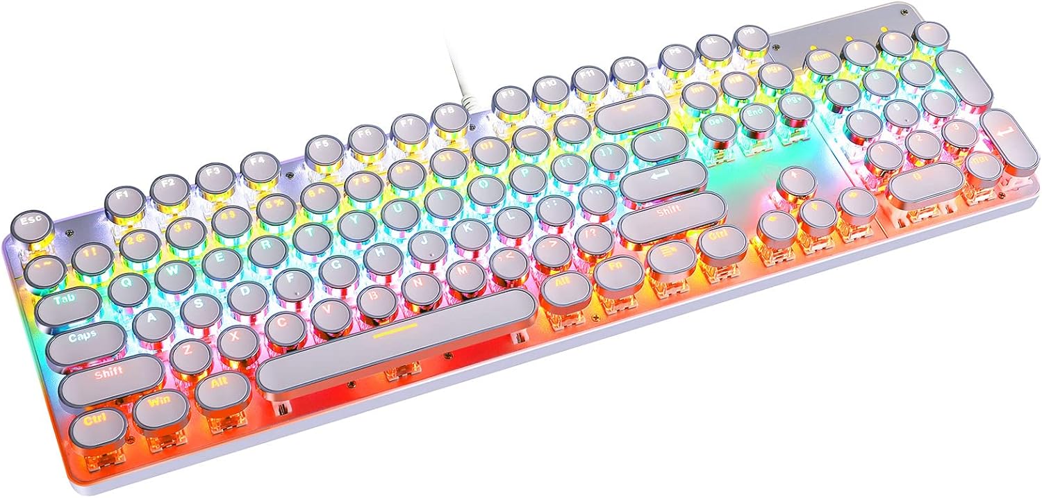 White RGB LED Backlit Wired Mechanical Keyboard, 104 Keys, Pack of 2 L47447