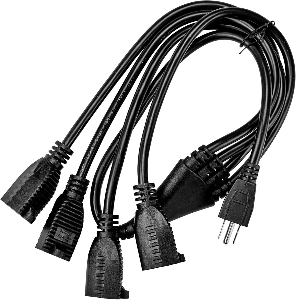 Black 3 Pack 12 ft 4 Way Power Splitter with 3 Pronged Outlet A86161