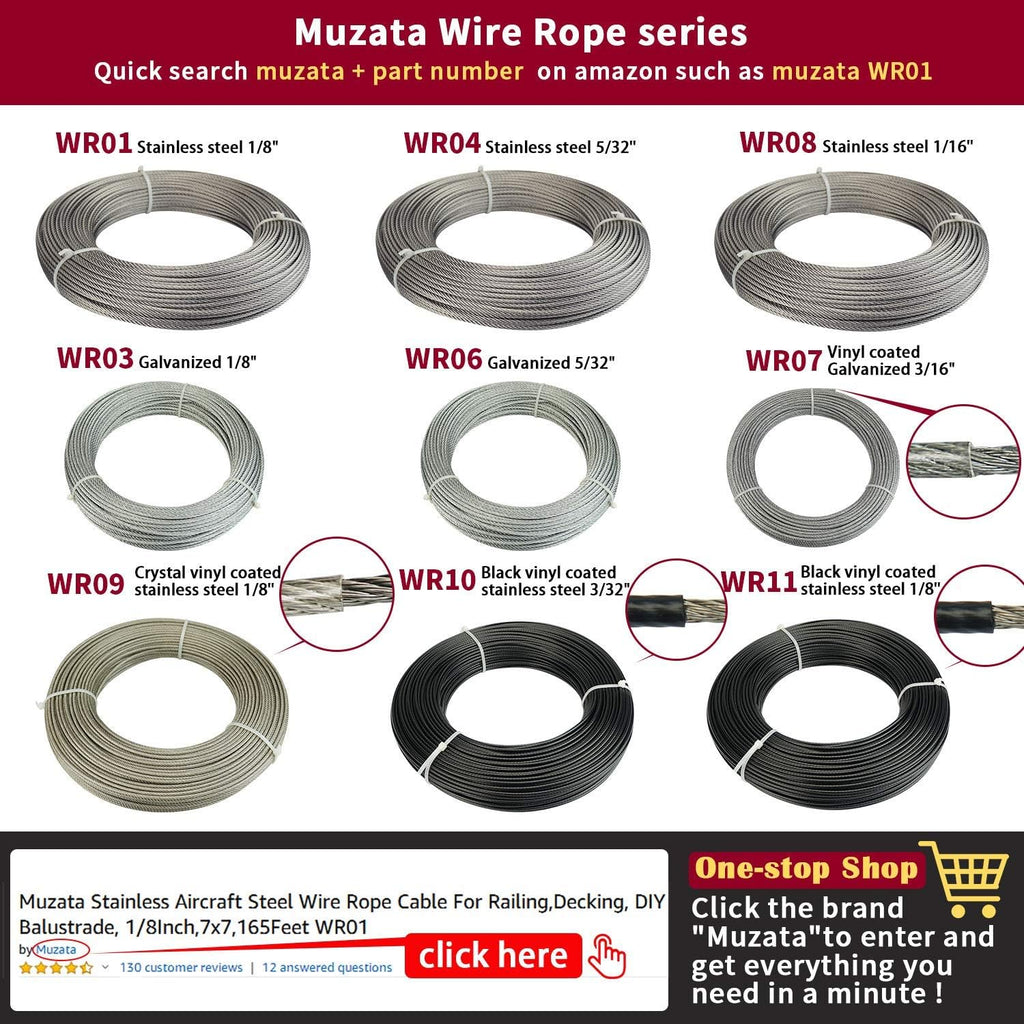 1/8 Cable Railing Kit Hardware Turnbuckle M5 Eye to Eye with 165Ft Wire Rope Stainless Steel Angle Adjustable 10 Cable Lines S62889