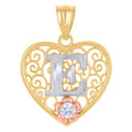 Tri color Gold Love Heart Letter E Charm Pendant Necklace G278779